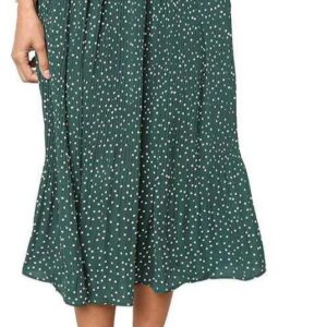 EXLURA Womens High Waist Polka Dot Pleated Skirt Midi Swing Skirt with Pockets