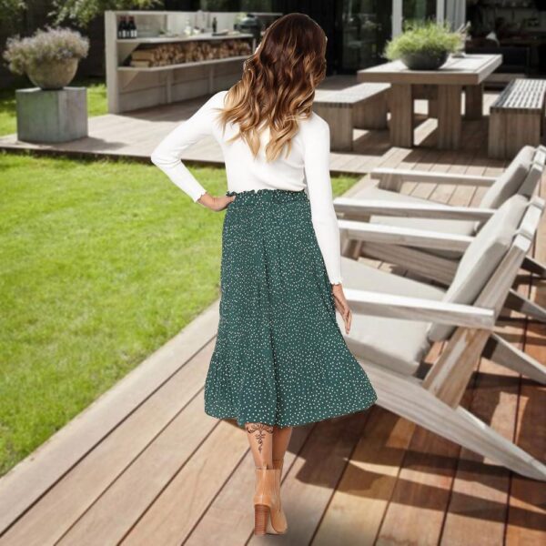 EXLURA Womens High Waist Polka Dot Pleated Skirt Midi Swing Skirt with Pockets - Image 3