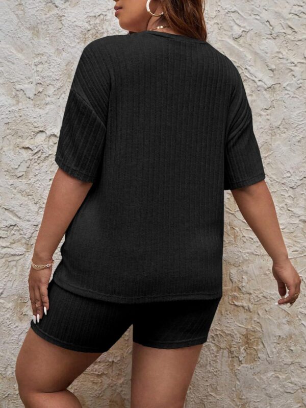 Ekouaer Pajamas 2 Piece Lounge Sets Ribbed Knit Matching Outfits T-shirt Biker Shorts Sleepwear Loungewear Sweatsuits - Image 4