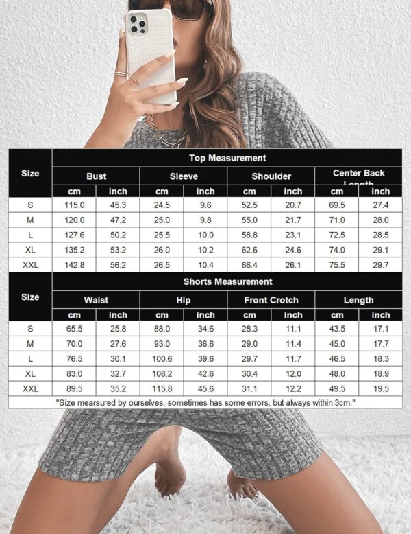 Ekouaer Pajamas 2 Piece Lounge Sets Ribbed Knit Matching Outfits T-shirt Biker Shorts Sleepwear Loungewear Sweatsuits - Image 3