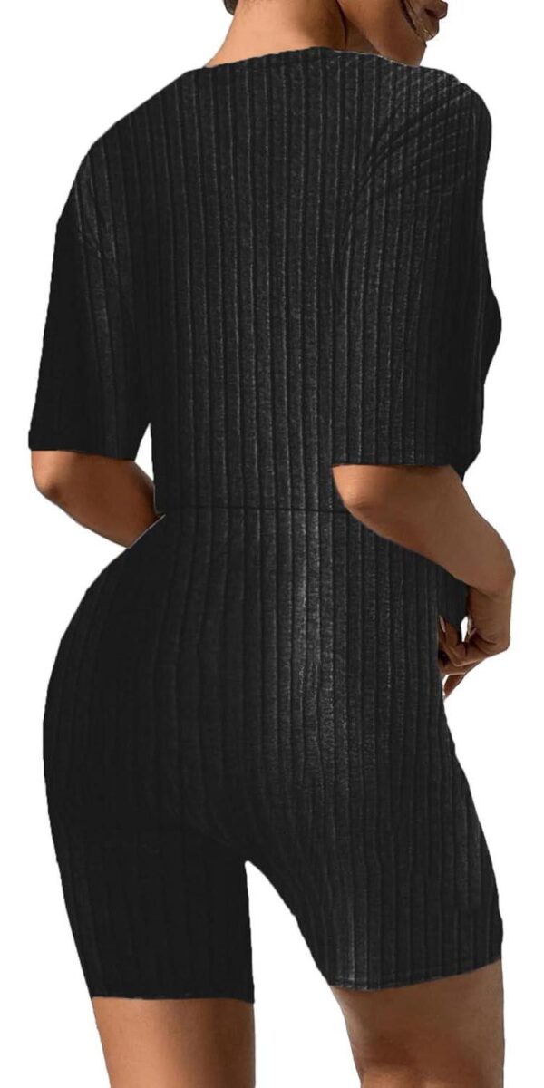Ekouaer Pajamas 2 Piece Lounge Sets Ribbed Knit Matching Outfits T-shirt Biker Shorts Sleepwear Loungewear Sweatsuits - Image 2