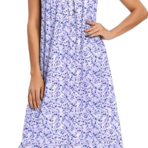 Ekouaer Women's Nightgowns Long Sleeveless Night gown with Pockets Soft Ladies Nightdress