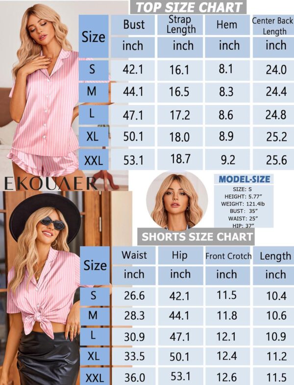 Ekouaer Womens Satin Pajamas Set Button Down 2 Piece Silk Pjs Shorts Set Ruffle Lingerie Notch Collar Sleepwear S-XXL - Image 6