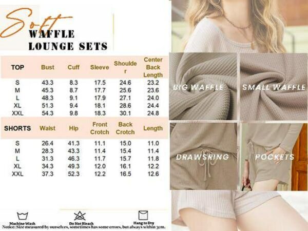 Ekouaer Womens Waffle Knit Pajama Sets Long Sleeve Top and Shorts Matching Lounge Set Loungewear Sweatsuit with Pockets - Image 4
