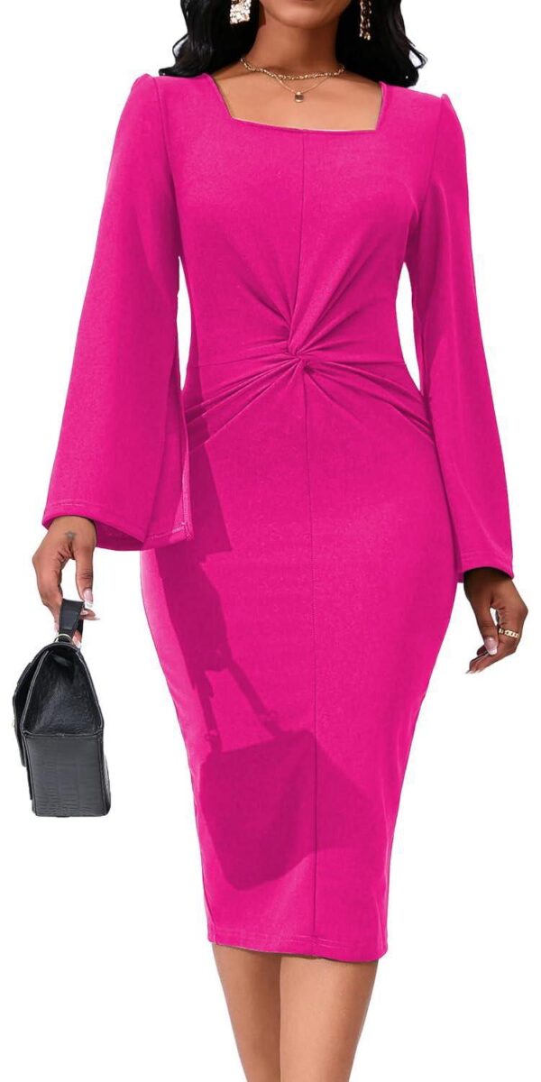 Elegant Dresses for Women Sexy Church Long Ruffles Sleeve Business Pencil Vintage Peplum Dress Wear to Work