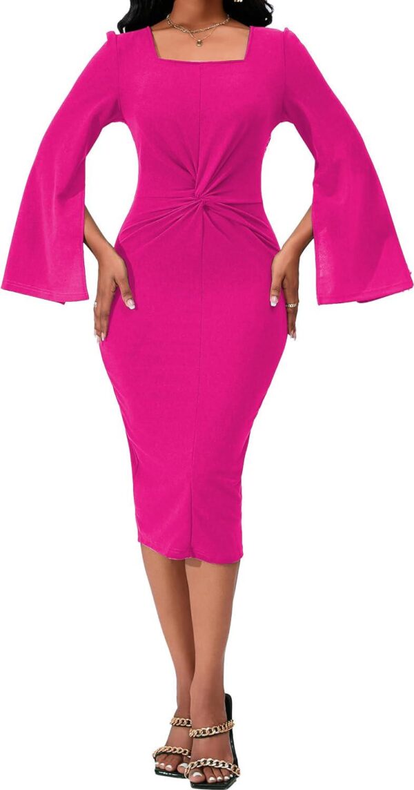 Elegant Dresses for Women Sexy Church Long Ruffles Sleeve Business Pencil Vintage Peplum Dress Wear to Work - Image 2