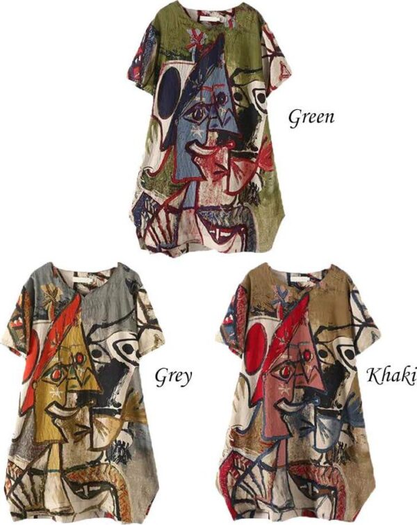 FTCayanz Women's Casual Midi Dresses Short Sleeve Loose Print T Shirt Dress with Pockets - Image 6