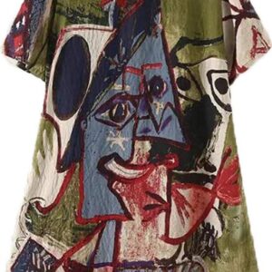 FTCayanz Women's Casual Midi Dresses Short Sleeve Loose Print T Shirt Dress with Pockets