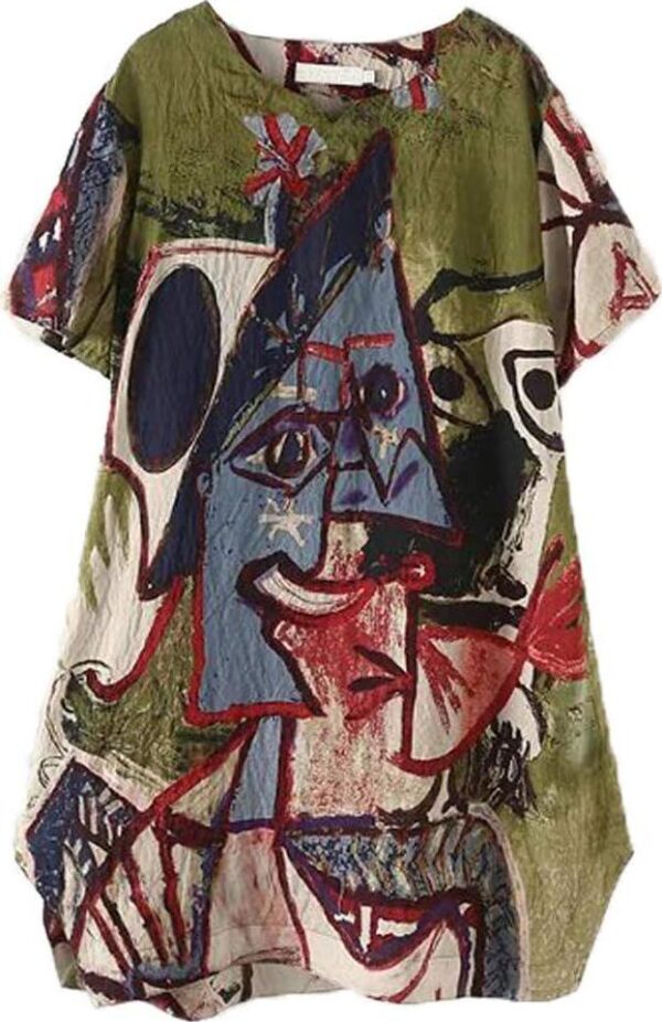 FTCayanz Women's Casual Midi Dresses Short Sleeve Loose Print T Shirt Dress with Pockets