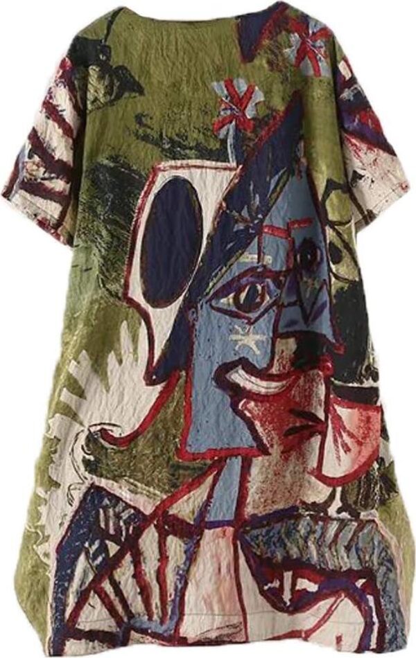 FTCayanz Women's Casual Midi Dresses Short Sleeve Loose Print T Shirt Dress with Pockets - Image 2