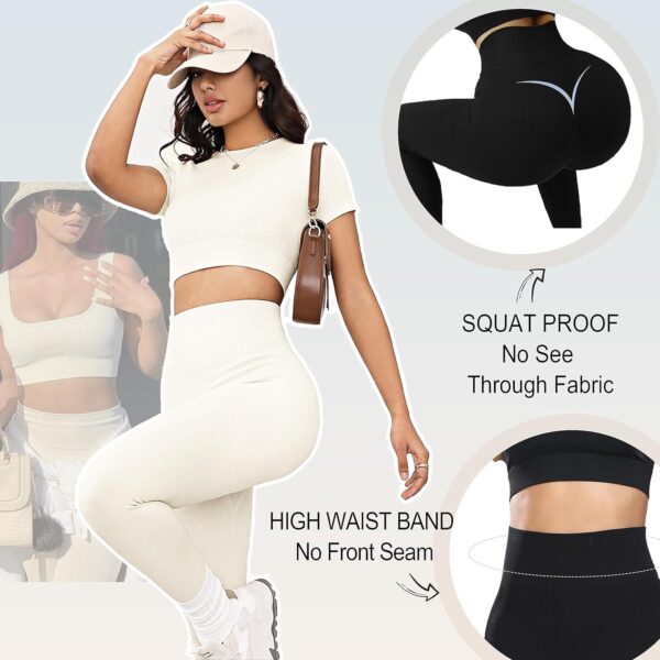 FULLSOFT Ribbed Seamless Leggings for Women High Waisted Workout Athletic Gym Yoga Pants - Image 4