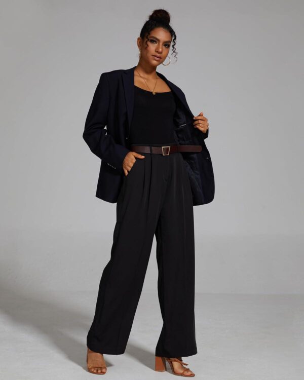 FUNYYZO Women's Wide Leg Pants High Elastic Waisted in The Back Business Work Trousers Long Straight Suit Pants - Image 5