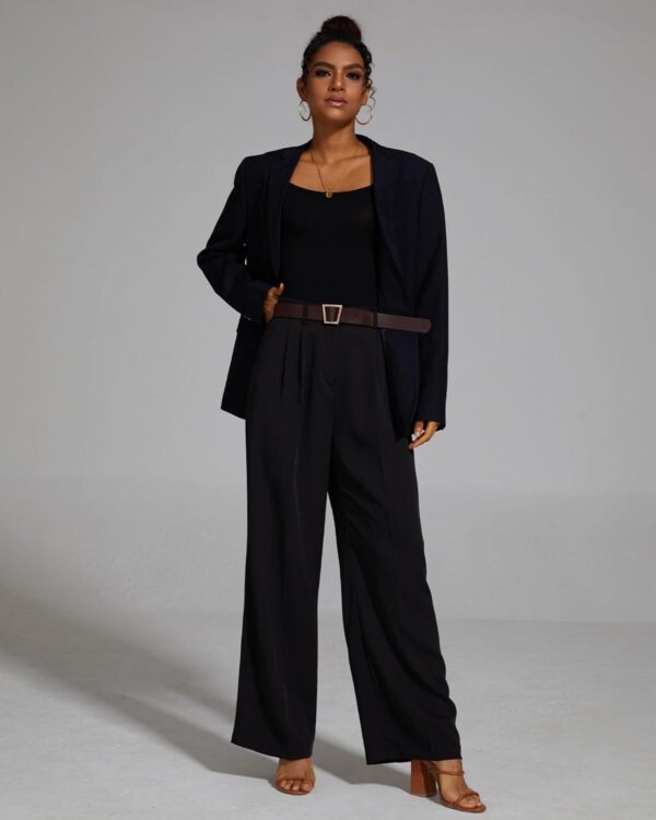 FUNYYZO Women's Wide Leg Pants High Elastic Waisted in The Back Business Work Trousers Long Straight Suit Pants - Image 2