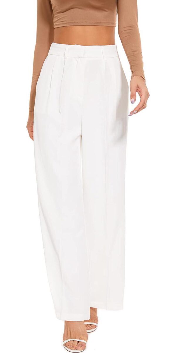 FUNYYZO Women's Wide Leg Pants High Elastic Waisted in The Back Business Work Trousers Long Straight Suit Pants