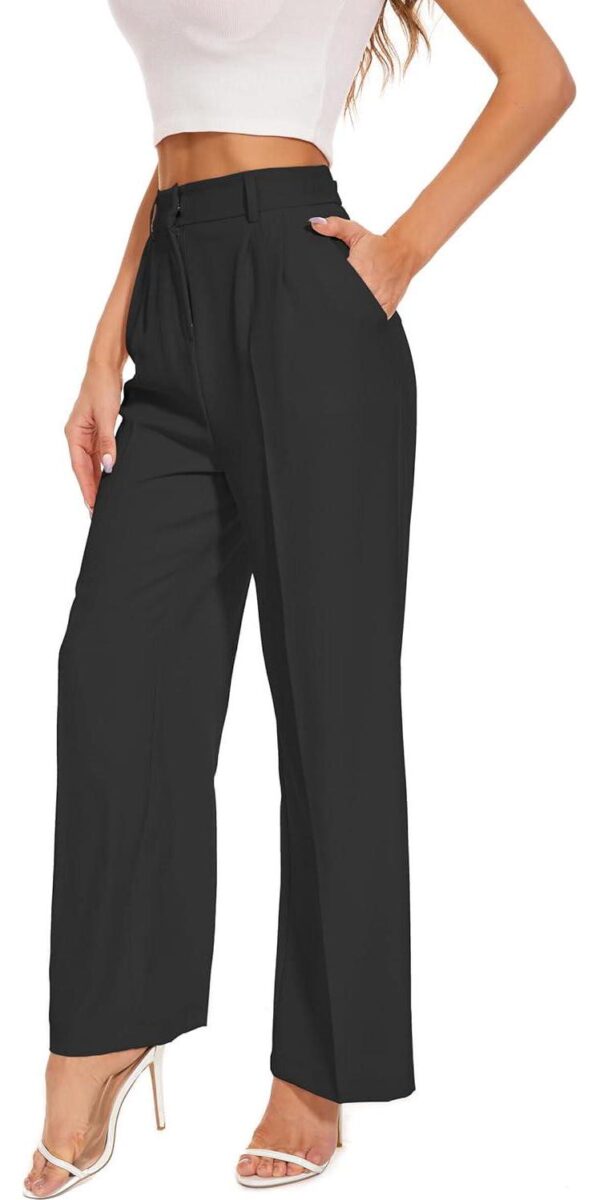 FUNYYZO Women's Wide Leg Pants High Elastic Waisted in The Back Business Work Trousers Long Straight Suit Pants