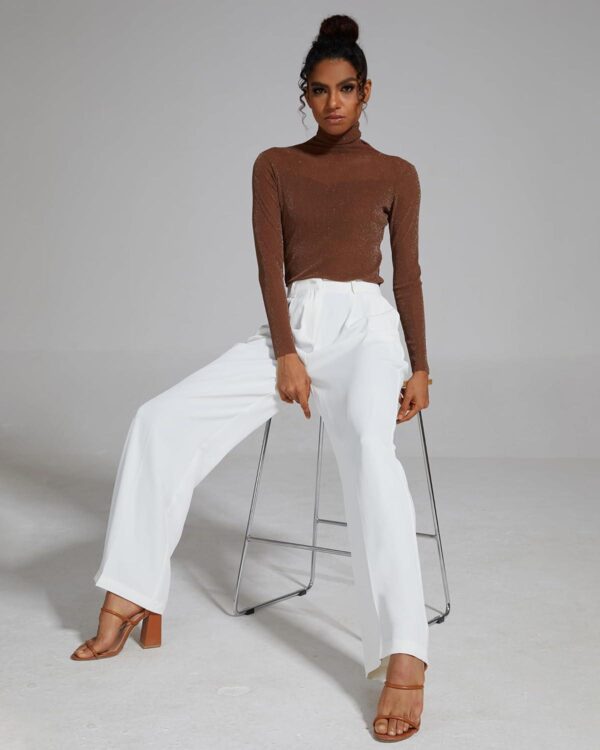 FUNYYZO Women's Wide Leg Pants High Elastic Waisted in The Back Business Work Trousers Long Straight Suit Pants - Image 5