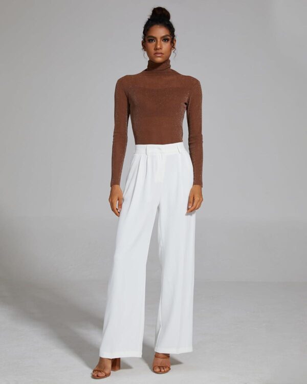 FUNYYZO Women's Wide Leg Pants High Elastic Waisted in The Back Business Work Trousers Long Straight Suit Pants - Image 2