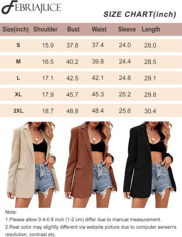 Febriajuce Women's Casual Long Sleeve Lapel Oversized Button Work Office Blazer Suit Jacket - Image 6
