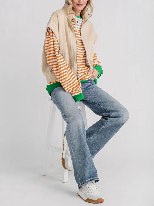 Fisoew Womens Striped Oversized Sweatshirt Color Block Crew Neck Long Sleeve Shirt Casual Loose Pullover Top Y2K Clothes - Image 4