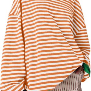Fisoew Womens Striped Oversized Sweatshirt Color Block Crew Neck Long Sleeve Shirt Casual Loose Pullover Top Y2K Clothes