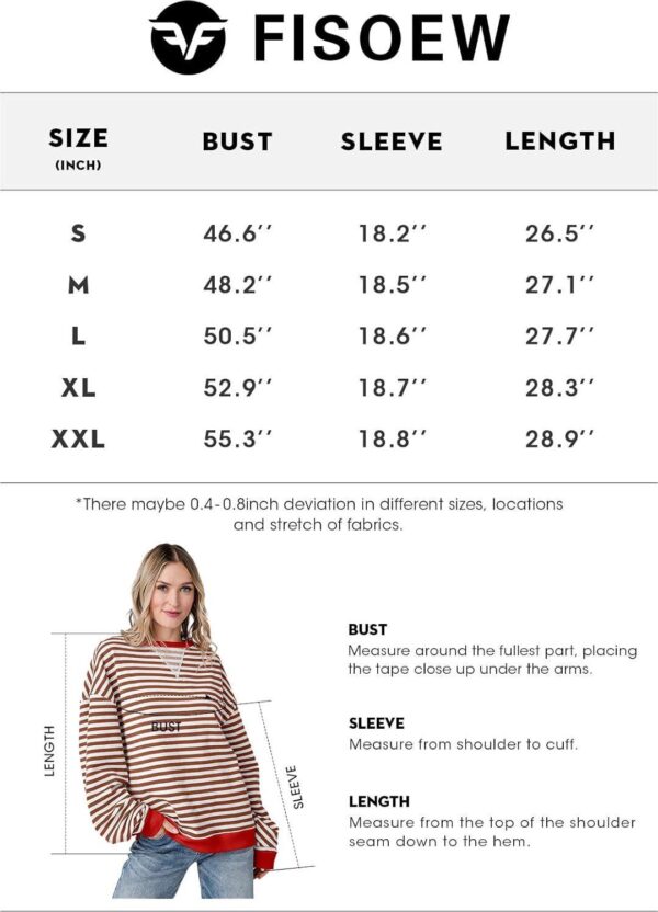 Fisoew Womens Striped Oversized Sweatshirt Color Block Crew Neck Long Sleeve Shirt Casual Loose Pullover Top Y2K Clothes - Image 6
