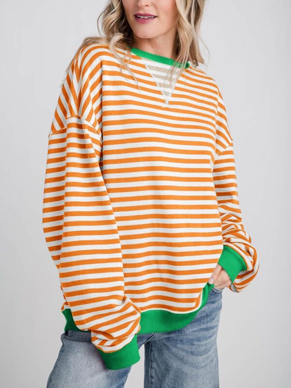 Fisoew Womens Striped Oversized Sweatshirt Color Block Crew Neck Long Sleeve Shirt Casual Loose Pullover Top Y2K Clothes - Image 2