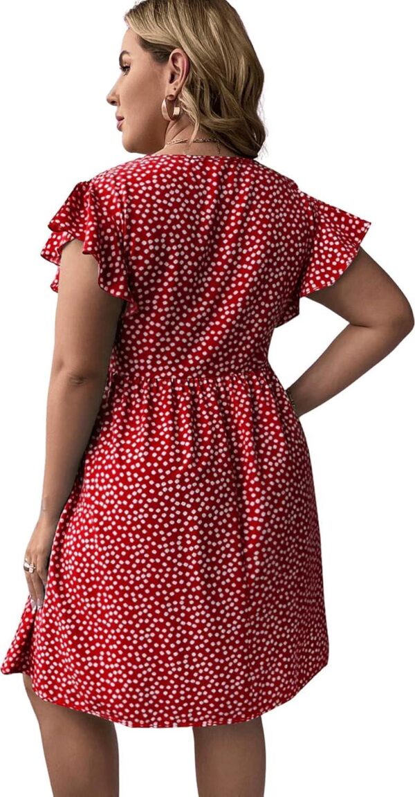 Floerns Women's Plus Size Floral V Neck Ruffle Sleeve Short Summer Dress - Image 2