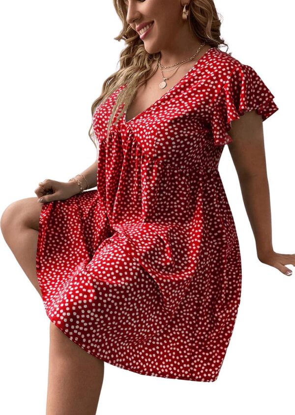 Floerns Women's Plus Size Floral V Neck Ruffle Sleeve Short Summer Dress - Image 4
