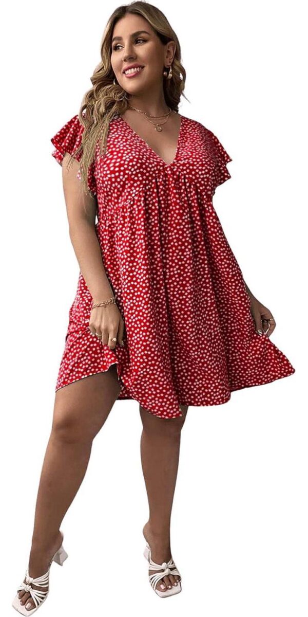 Floerns Women's Plus Size Floral V Neck Ruffle Sleeve Short Summer Dress - Image 5