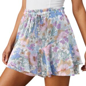 Flowy Shorts for Women Casual Boho Floral Skorts Ruffle Mini Skirts Running Tennis Butterfly Shorts Chiffon Shorts