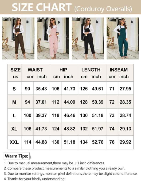 Flygo Corduroy Overalls for Women Loose Fit Adjustable Straps Long Bib Pants Wide Leg Jumpsuits - Image 6