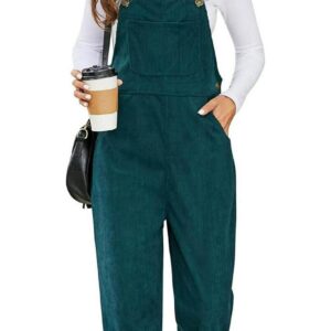 Flygo Corduroy Overalls for Women Loose Fit Adjustable Straps Long Bib Pants Wide Leg Jumpsuits