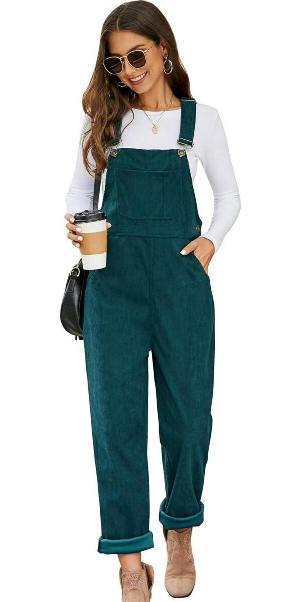 Flygo Corduroy Overalls for Women Loose Fit Adjustable Straps Long Bib Pants Wide Leg Jumpsuits