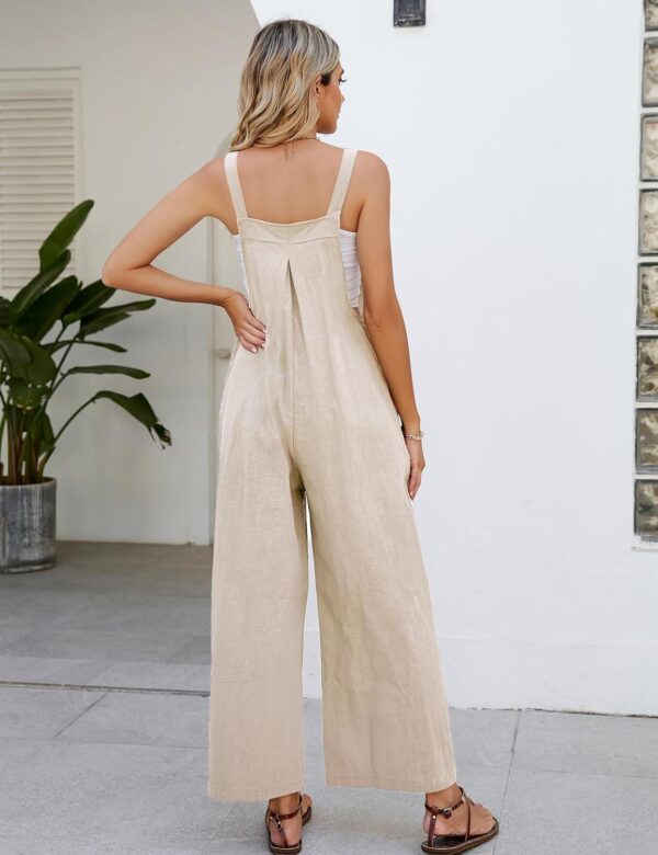 Flygo Womens Cotton Bib Overalls Loose Fit Wide Leg Jumpsuits Casual Rompers with Pockets - Image 4