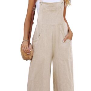 Flygo Womens Cotton Bib Overalls Loose Fit Wide Leg Jumpsuits Casual Rompers with Pockets