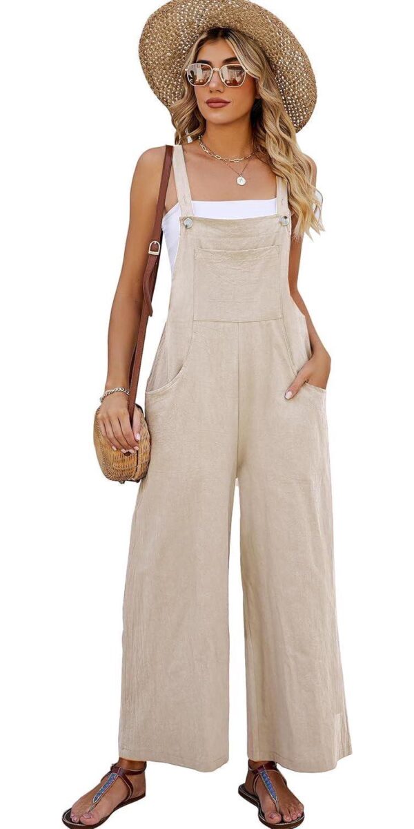 Flygo Womens Cotton Bib Overalls Loose Fit Wide Leg Jumpsuits Casual Rompers with Pockets