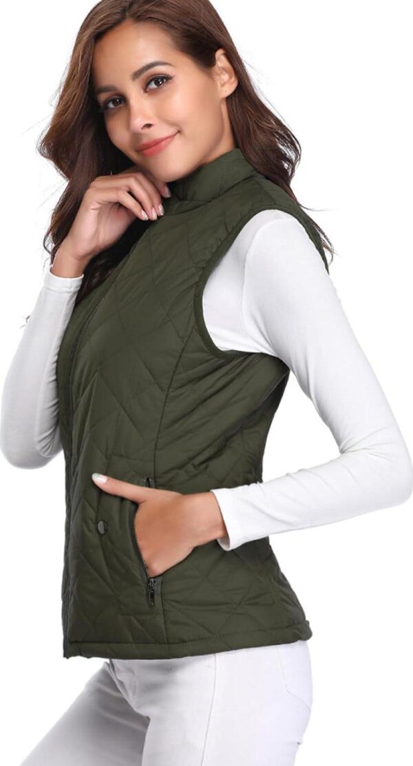 Fuinloth Women's Quilted Vest, Stand Collar Lightweight Zip Padded Gilet - Image 2