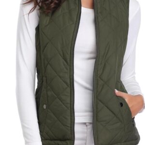 Fuinloth Women's Quilted Vest, Stand Collar Lightweight Zip Padded Gilet