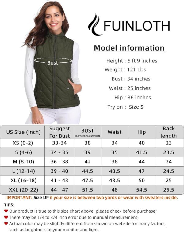 Fuinloth Women's Quilted Vest, Stand Collar Lightweight Zip Padded Gilet - Image 4
