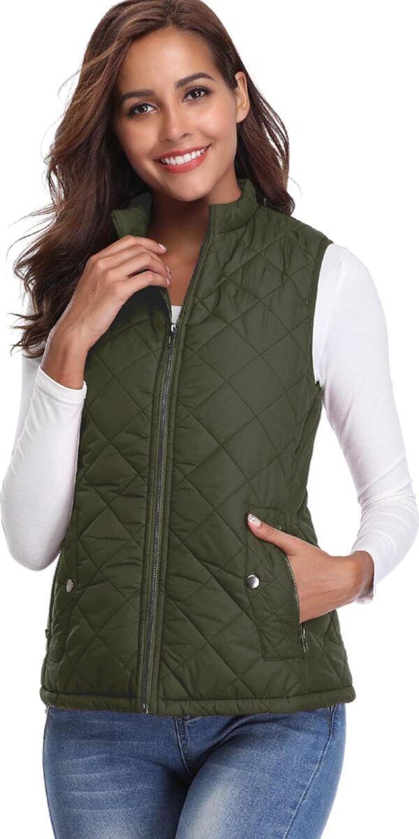 Fuinloth Women's Quilted Vest, Stand Collar Lightweight Zip Padded Gilet - Image 8