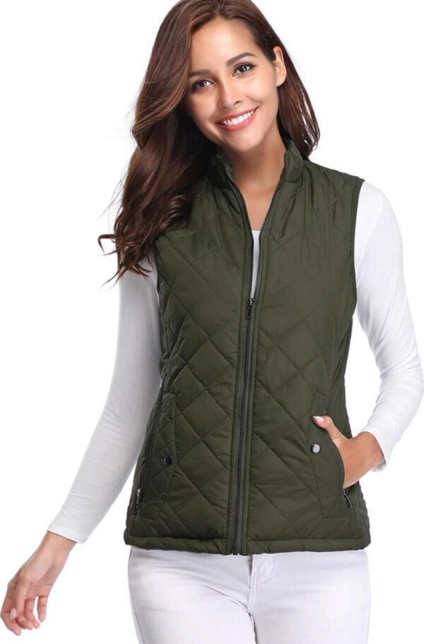 Fuinloth Women's Quilted Vest, Stand Collar Lightweight Zip Padded Gilet - Image 7
