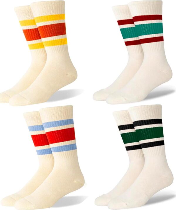 Funny Novelty Socks For Women Striped Retro Crew Socks Sporty Mid Calf Socks Casual Cotton Socks Women