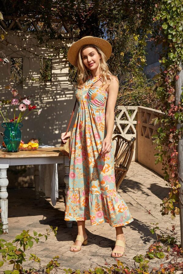 GRACE KARIN 2024 Women's Criss Cross Halterneck Sleeveless Summer Floral Print Flowy A Line Maxi Dress - Image 3