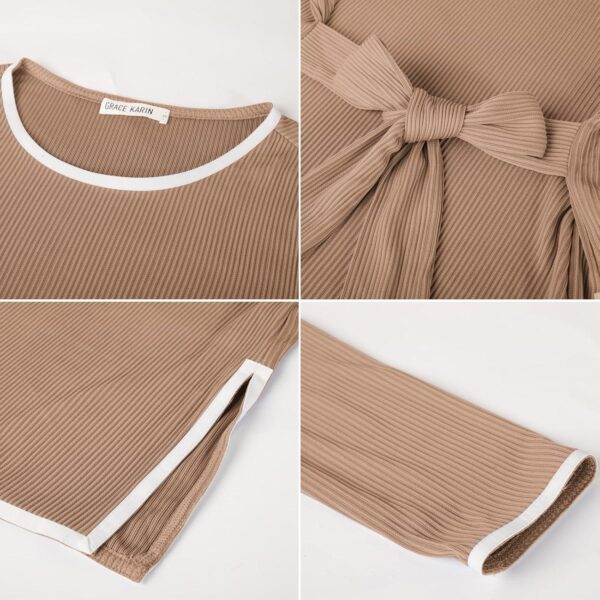 GRACE KARIN 2 Piece Sets for Women Ribbed Tie Front Top and Wide Leg Pants Contrast Color Lounge Matching Sets Tracksuits - Image 5