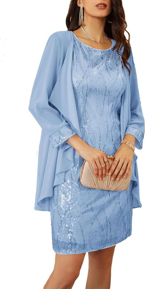 GRACE KARIN Women's Sequin Dress Wedding Guest Dresses Mother of The Bride Dresses Formal Dress Two Piece Dress Knee Length