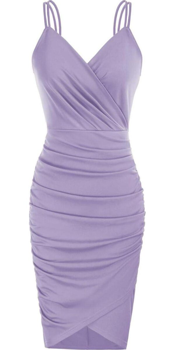 GRACE KARIN Women's Sexy Spaghetti Straps Cocktail Dresses for Wedding Guest Ruched V-neck Bodycon Dress