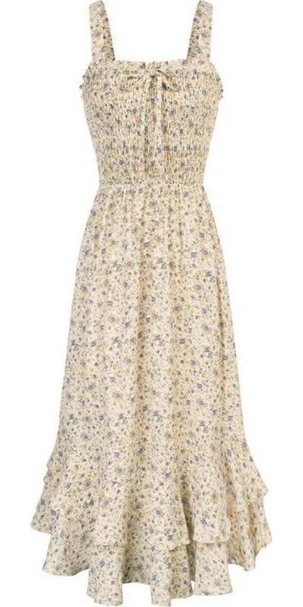 GRACE KARIN Women's 2024 Summer Floral Boho Dress Square Neck Strapped Swing A Line Beach Long Maxi Dress
