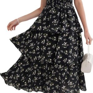 GRACE KARIN Women's 2024 Summer Floral Midi Dresses Casual Flutter Short Sleeve Tiered Flowy A Line Cocktail Dress