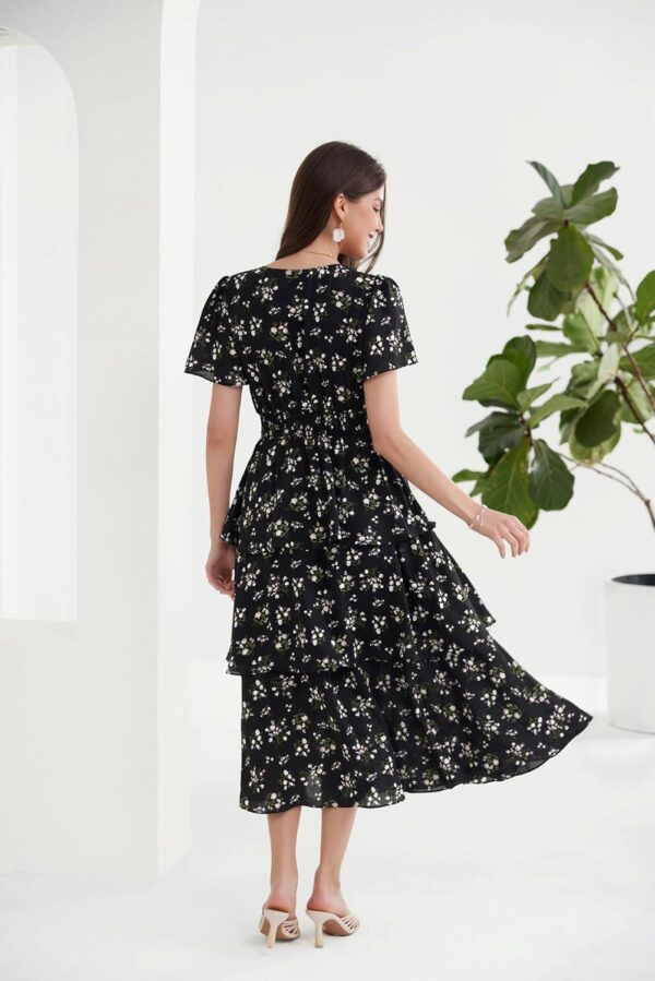 GRACE KARIN Women's 2024 Summer Floral Midi Dresses Casual Flutter Short Sleeve Tiered Flowy A Line Cocktail Dress - Image 4