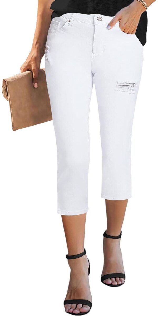 GRAPENT Capris Jeans for Women High Waisted Stretchy Ripped Skinny Denim Capri Pants Distressed Cropped Jeggings Casual